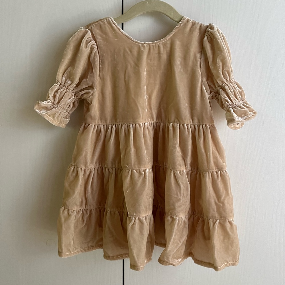 Rylee + Cru Velvet Tiered Dress in Dusty Peach